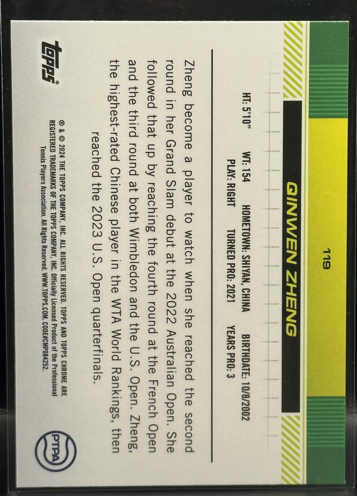 2024 Topps Chrome Tennis Sapphire Qinwen Zheng 119 1st DJ Maguire