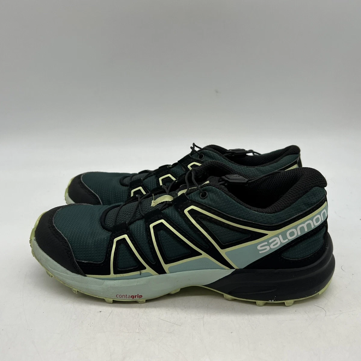 Salomon Contagrip Mens Size 4 Black Blue Green Hiking Athletic Sneakers 409588