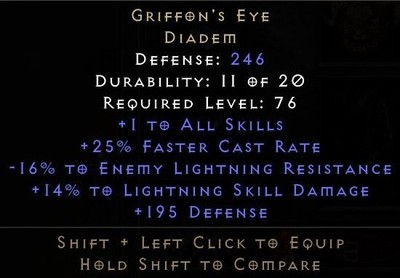 Griffon Eye | Diadem | 16/14/195 |  Diablo 2 | D2R Non-Ladder SoftCore PC