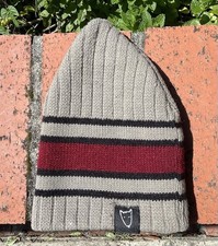 Attaboy USA made Schuessler Knitting Mills Tan with Red stripe Winter Beanie
