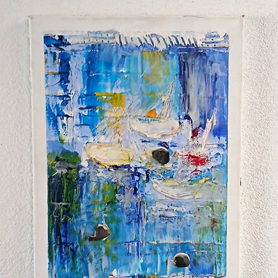 Abstraktes handgemaltes Gemälde auf Leinwand R.Fitz