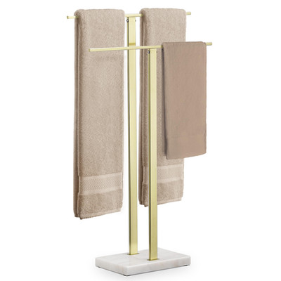 Kes Standing Towel Rack Marble Base 2-Tier Towel Stand For Bathroom Floor