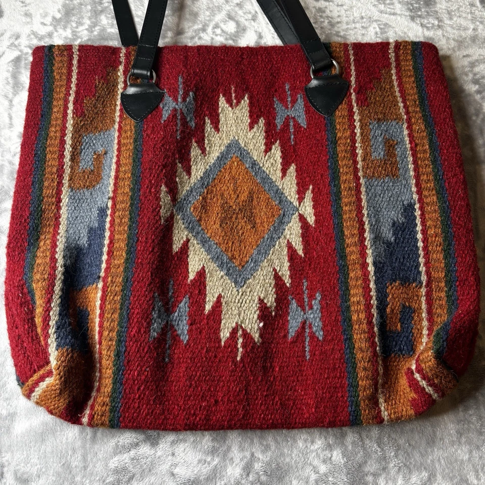 Saddle Blanket Tote Bag Southwest Western Aztec Large Purse 18"x16" 90% Wool - Image 3 of 4