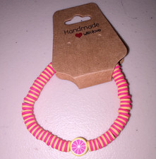 Juicy citrus Handmade Pink Yellow Clay Bead B...