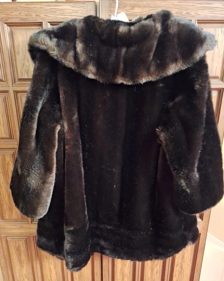 Abrigo Chaqueta Tissavel Genuino Piel Simulada por Lepshire Marrón Oscuro Cuello Grande Foto 2 de 4