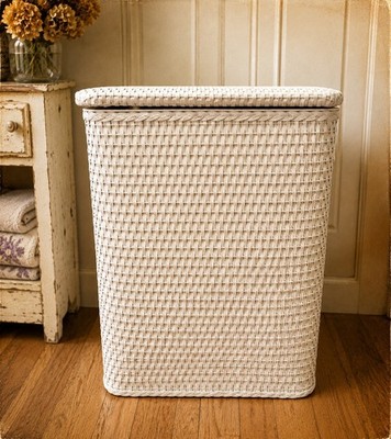 VTG Redmon Woven Wicker Style Laundry Hamper Basket Padded W/Lid 18'' Ivory USA