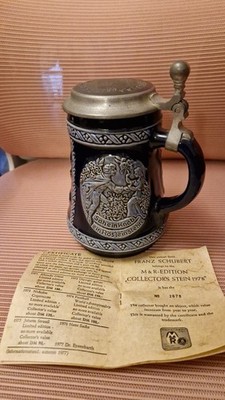 Vintage Deutscher Bierkrug mit Deckel M&R 1978 Franz Schubert & Zertifikat blau