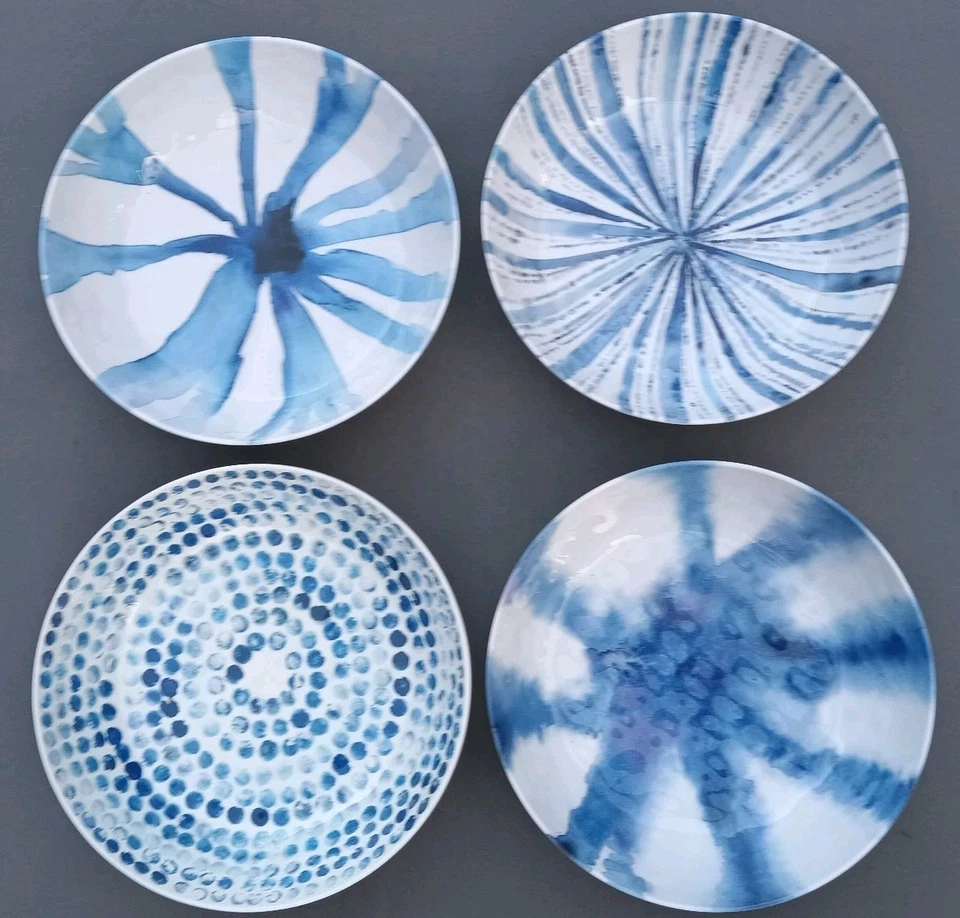 Max Studio Melamine Large Salad Bowls 8 Inch Blue Watercolor Abstract Set Of 4 - Image 3 of 4