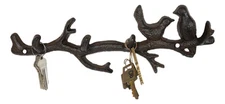 Rustic Cast Iron 2 Lovebirds On Tree Branch Multi Points Wall Hooks 12.5" Long