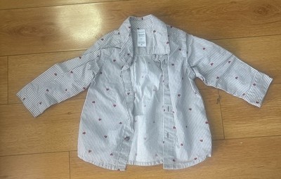 Carter's Gray White Red Striped Heart Collared Button-Up Shirt Long Sleeve 9m