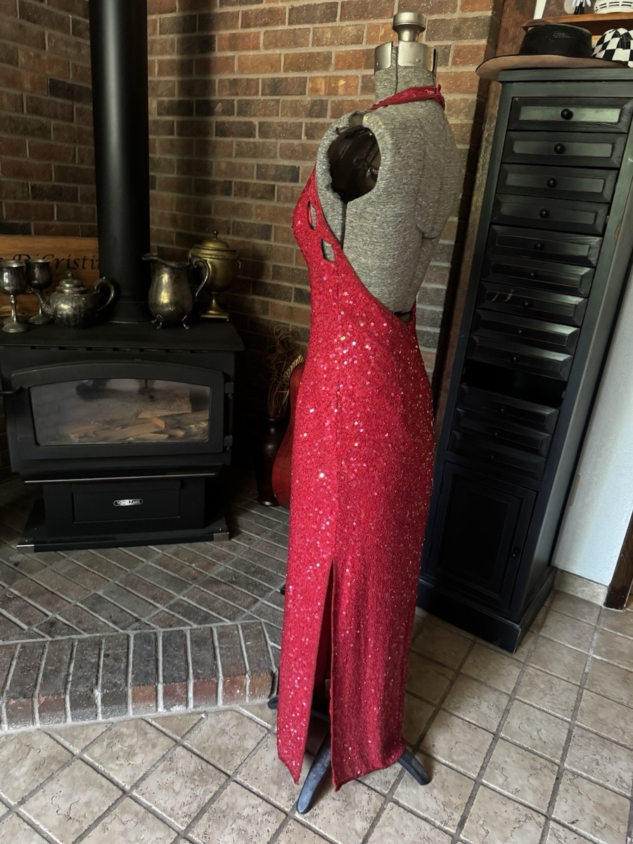 scala red sequin dress SCALA Short Beaded Sequin V-Neckline Lowback Cocktail Dress Red Size 2   Style Exchange Boutique PGH