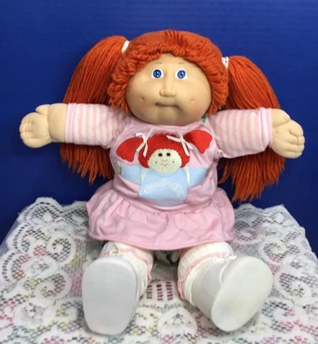 Vintage 1978-1982 Cabbage Patch Doll Red Hair Blue Eyes Original Pink Dress