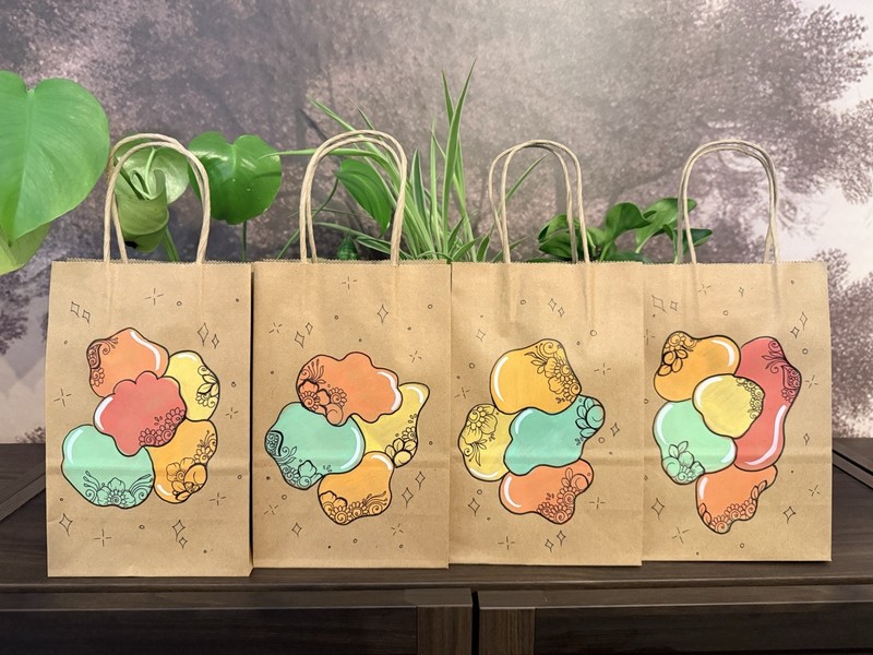 Original Hand Painted Gift Bag 9x6 Kraft Paper Bag x 4 Acrylic Ink Art Colorful