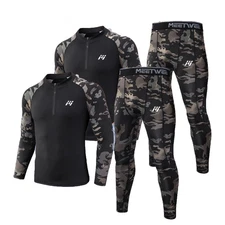 2 Sets Men's Thermal Underwear 1/4 Zip Winter Warm Fleece Compression Base Layer