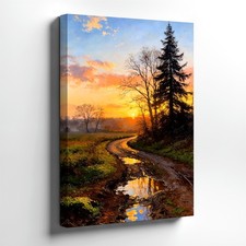 Wall Art Sunset Landscape Canvas Print Country Road Trees Rustic Painting Poster