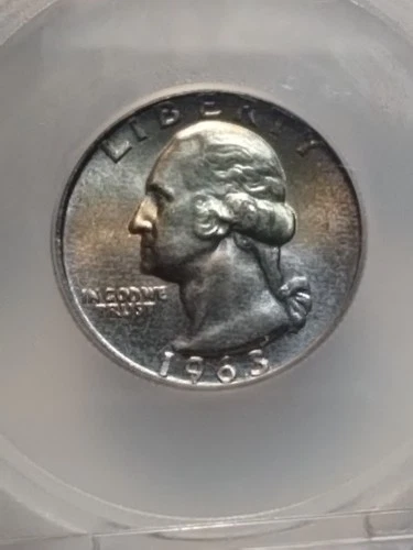 1963 WASHINGTON SILVER QUARTER 25 CENT TONED COIN SEGS MINT STATE UNCIRCULATED