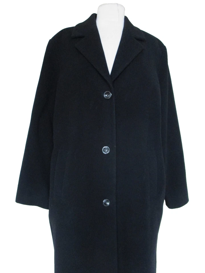 KRISTEN BLAKE Black Wool Cashmere Womens 16 Overcoat Old Money Quiet Luxury - Image 3 of 4