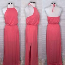 New Show Me Your Mumu Medium M Heather Halter Maxi Dress Crisp Hibiscus Coral
