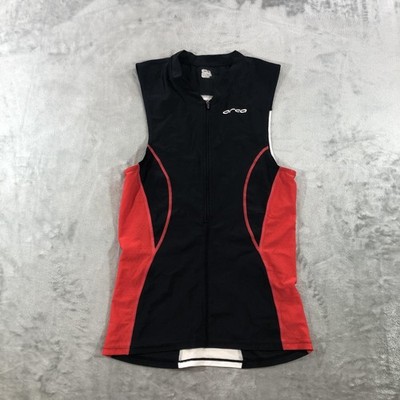 Orca Tank Top Mens Medium Black Red Triathlon Cycling Jersey Zip Sleeveless