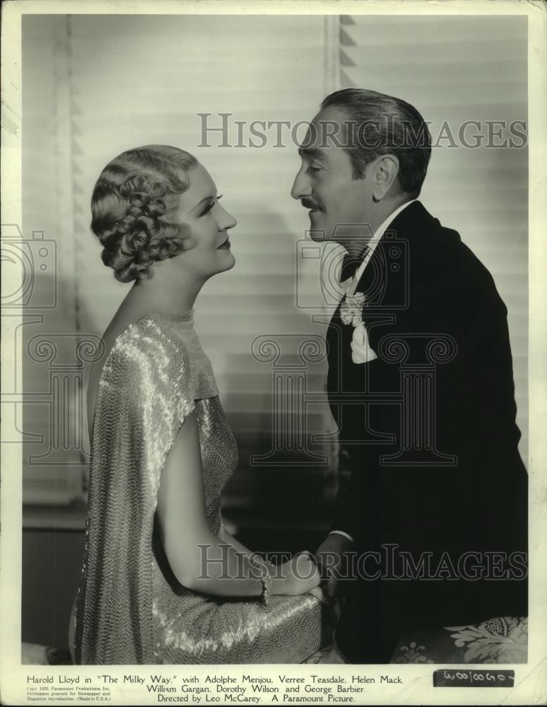 1935 Press Photo Mr & Mrs Adolphe Menjou (Verree Teasdale) in The Milky Way
