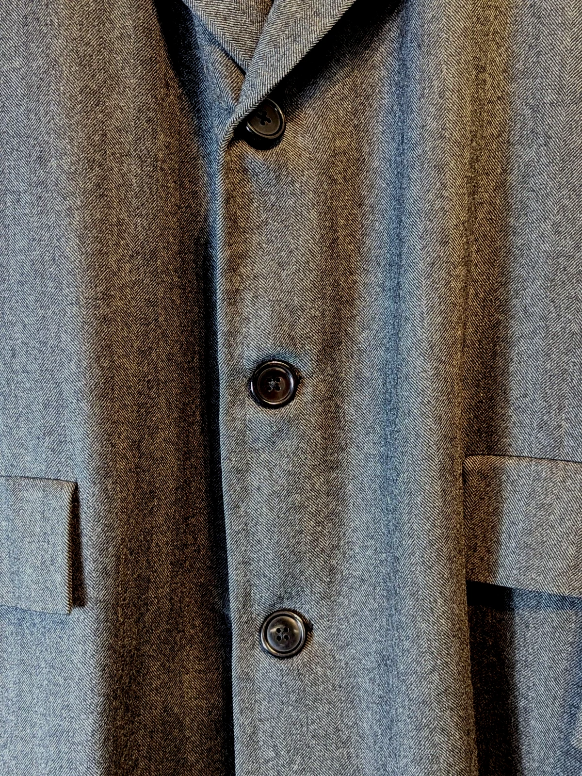 Vintage Men Wool Overcoat 42 R Charcoal Grey Herringbone Dewmoor Malcolm Kenneth image 8