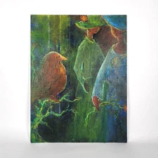 Original Expressionist Painting Women in Hats with Bird J Kroll On Canvas Board