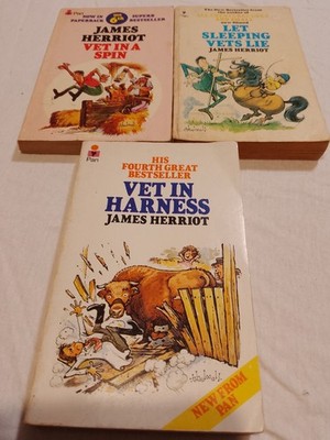 3 James Herriot Paperback Novels 1973-1974 Vet In A Spin, Let Sleeping Vets Lie.