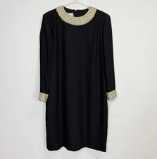 Victor Costa for Nieman Marcus Shift Dress Womens 16 Black Pearl Collar VTG