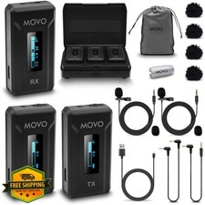 Movo WMX-2-DUO Wireless Lav Mic System w/ Charging Case for Camera DSLR