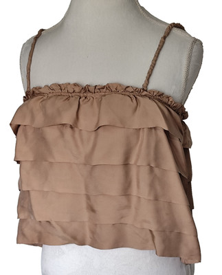 Ulla Johnson Ruffle Crop Tank Silk Blend Spaghetti Beige Women's  Sleeveless  10