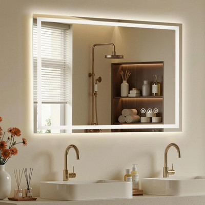 Dimmable 48x30 LED Bathroom Mirror with Anti-Fog & 3 Color Temperatures