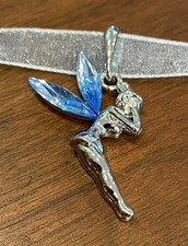 Disney TINKER BELL Pendant w Crystals On Chocker Ribbon Mint