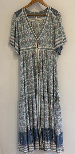 Spell & The Gypsy Dress Oracle Maxi Gown Sage Green L Bohemian Boho Button Down - Picture 6 of 12
