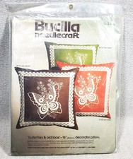 Vintage Bucilla "Butterflies  Old Lace" Stamped Pillow KIT 3352 NEW/Pkg Green