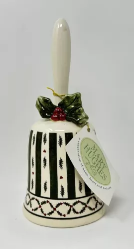 Vintage Christmas Mary Hughes Green White Stripe Holly Bell 90’s