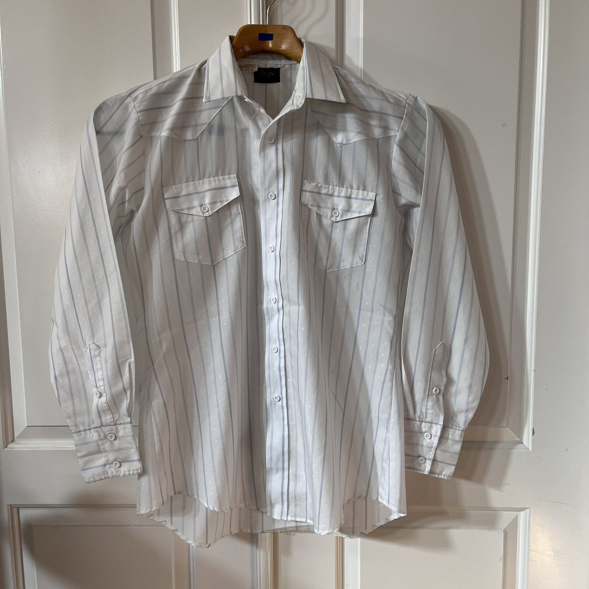VINTAGE Tem Tex Western Adult Shirt White Striped Adult 16.5