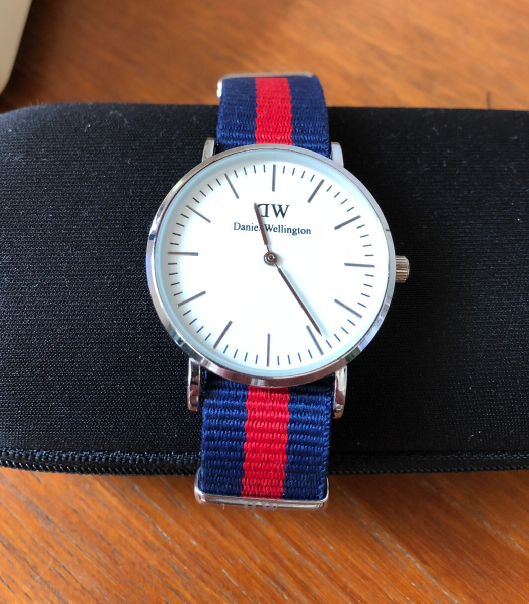 Daniel Wellington Classic watch 36mm white dial red blue NATO