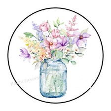 30 WATERCOLOR FLOWERS MASON JAR ENVELOPE SEALS LABELS PARTY FAVORS STICKERS 1.5"