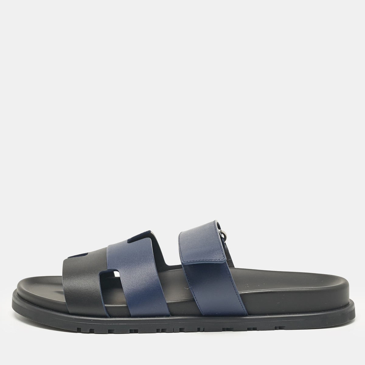 Hermes Navy Blue/Black Leather Chypre Sandals Size 42 | eBay