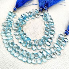Natural Blue Topaz Gemstone Multiple Size Pear Cut Briolette 7" Strand
