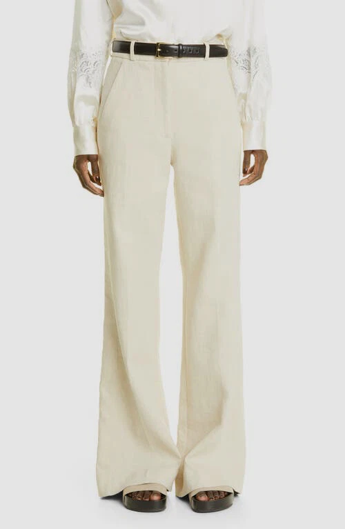 $995 CO Mujer Beige Cintura Alta Pierna Ancha Mezcla de Lino Pantalones Pantalón Talla 2