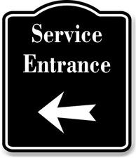 Service Entrance Left Arrow BLACK Aluminum Composite Sign