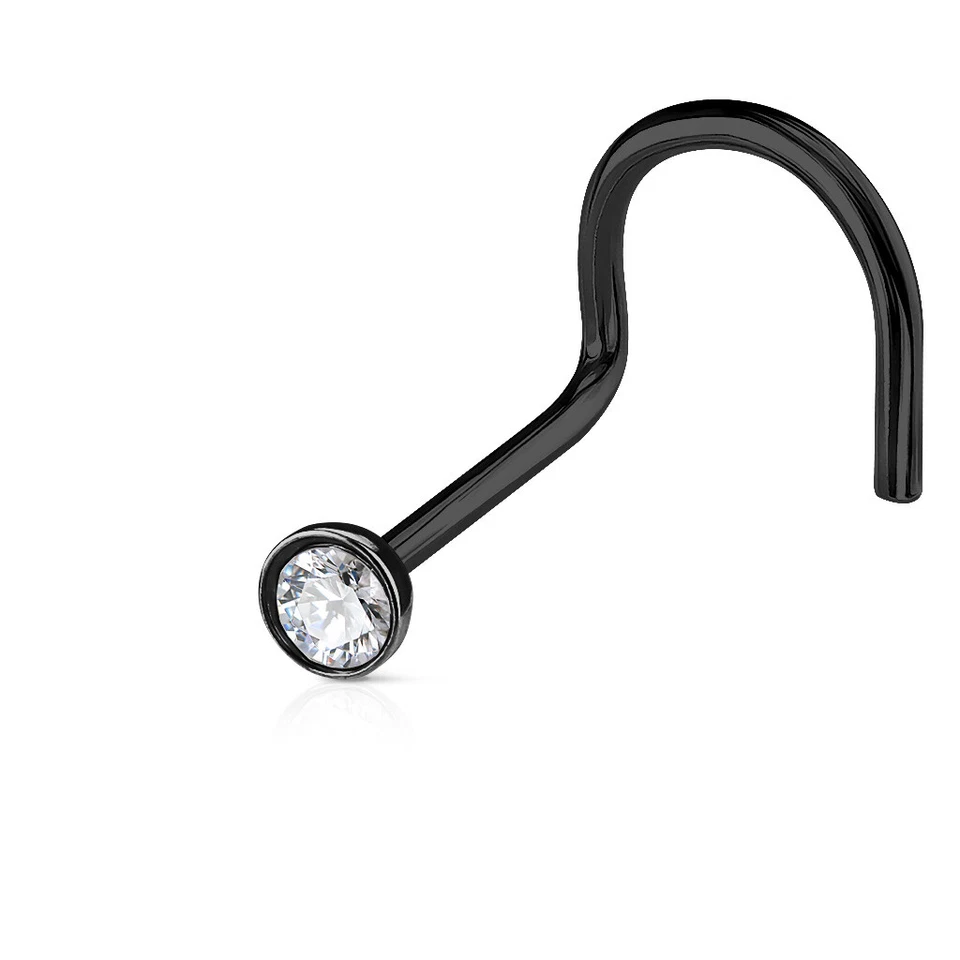 Anel de parafuso de nariz de aço cirúrgico Press Fit gema transparente titânio IP 316L 18g - Imagem 3 de 4