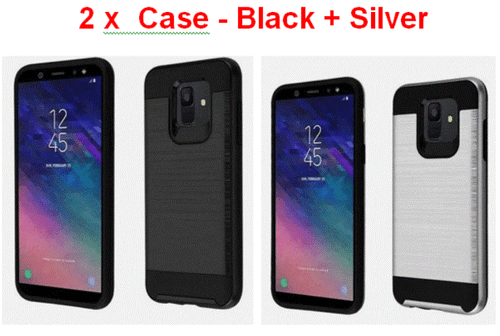 For Galaxy A6 (2018) Black Brushed Hybrid Case Cover /Clear Tempered Glass Film - Picture 8 of 10