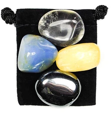 MEMORY BOOST Tumbled Crystal Healing Set = 4 Stones + Pouch + Card