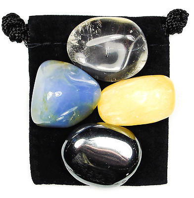 MEMORY BOOST Tumbled Crystal Healing Set = 4 Stones + Pouch + Card
