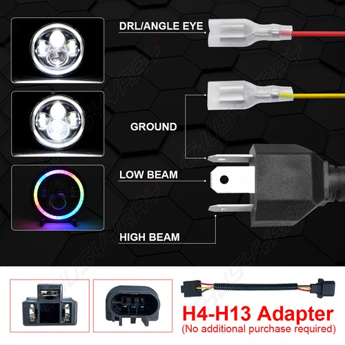 RGB Pair 7inch Round LED Headlights Hi/Lo Beam For Datsun 280ZX/240Z/260Z/280Z - Picture 7 of 16