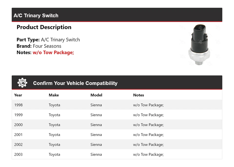 Interruptor trinario aire acondicionado Toyota Sienna 1998-2003 4 estaciones 1999 2000 2001 2002 Foto 2 de 4