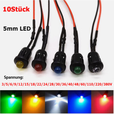 5mm LED Glühbirne vorverdrahtete Leuchtdiode 3V6V12V-380V mit 8mm Lichtabdeckung