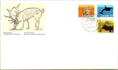 FDC Canada - Fauna Lynx, Killer Whale, Elk Day Of Issue 1988 - A00074